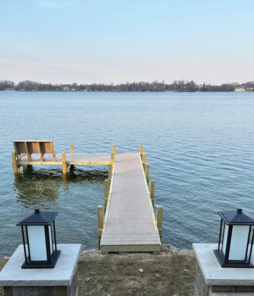 Wood dock on Silver Lake in Oconomowoc WI with composite decking