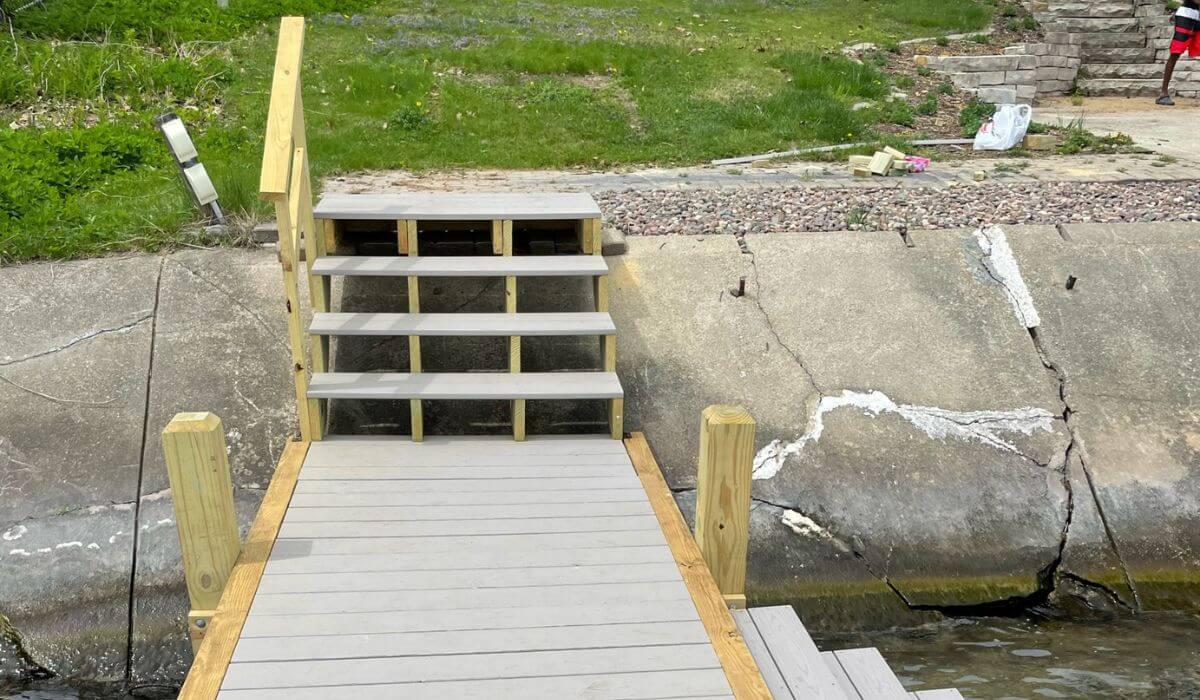 Custom stairs built into existing seawall