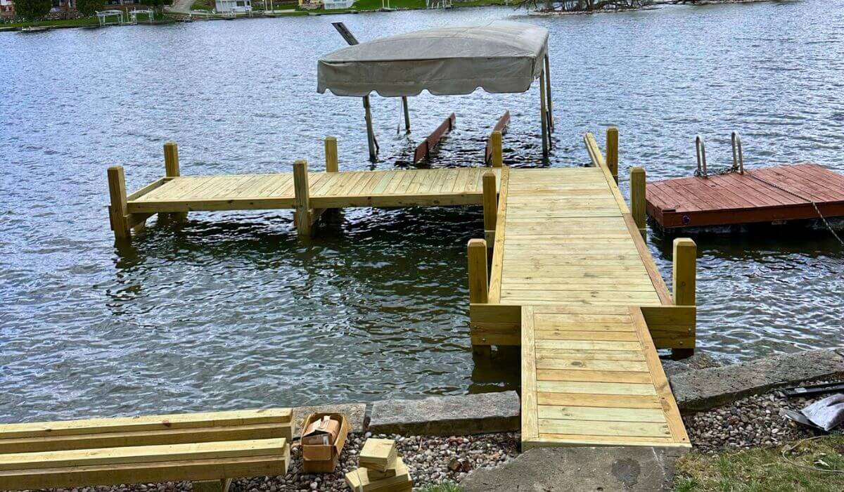 Dock built into existing seawall.